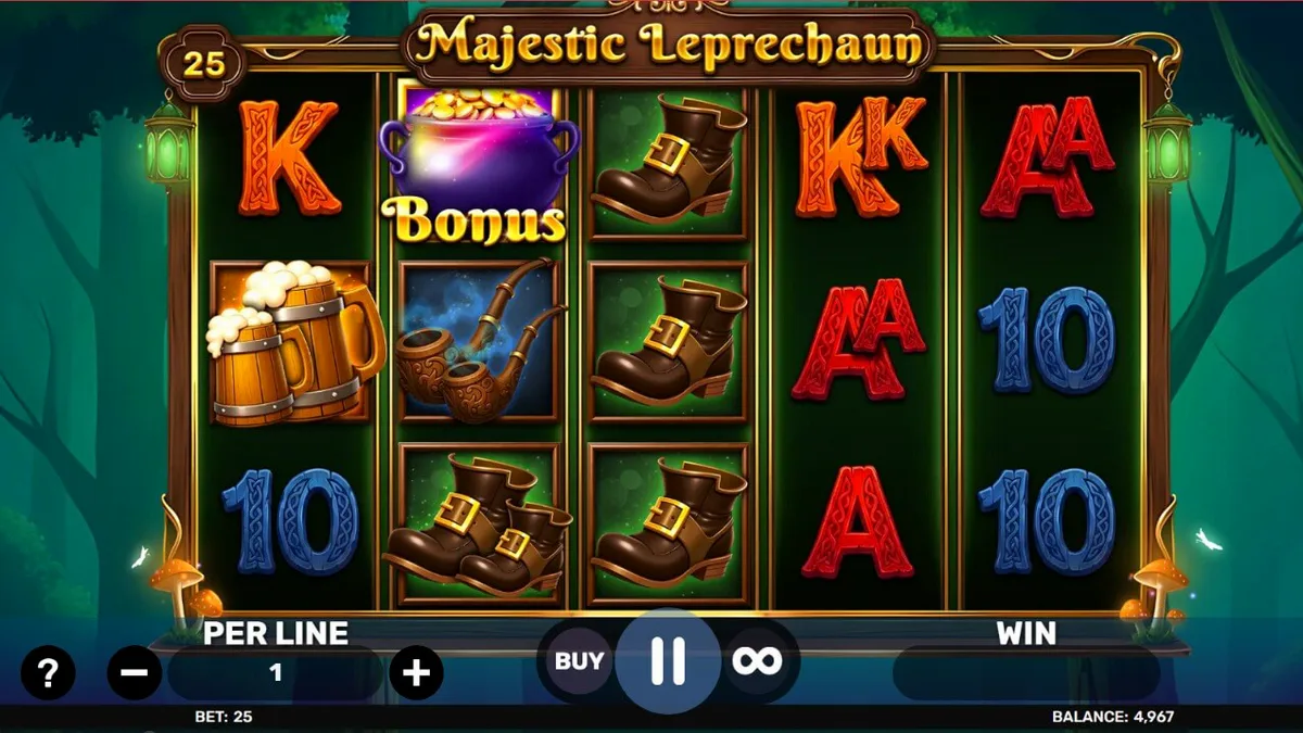 Tampilan visual slot Majestic Leprechaun dengan tema Irlandia yang ceria