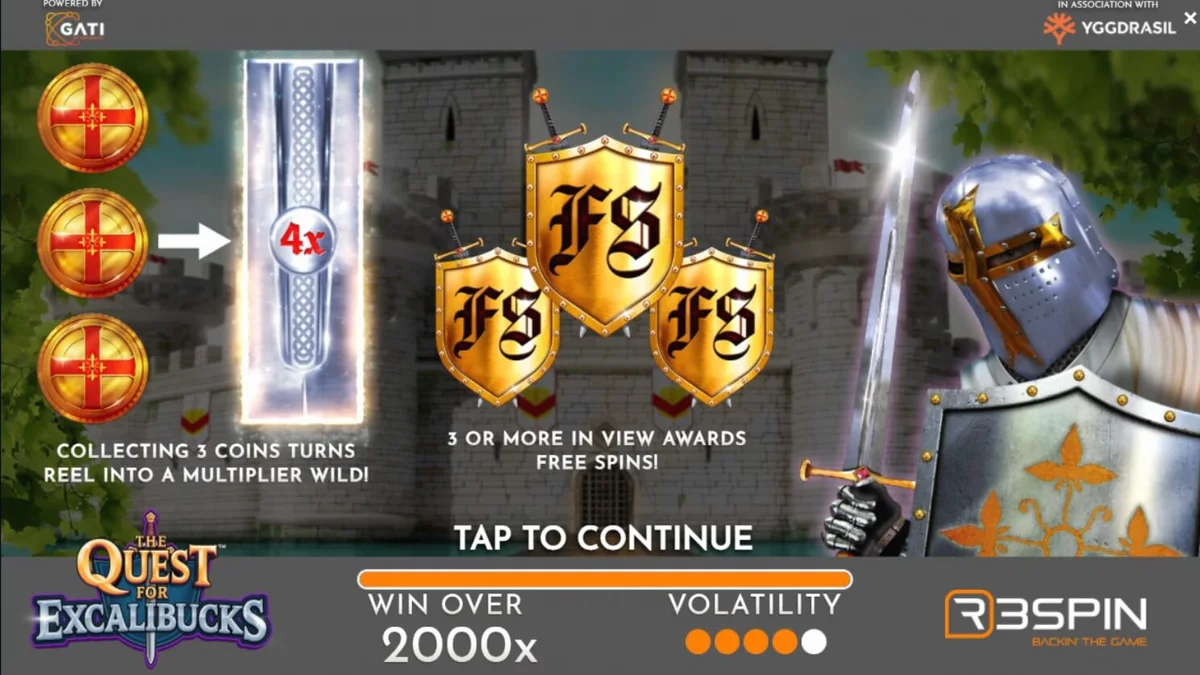 Pemandangan kastil abad pertengahan dalam slot The Quest for Excalibucks